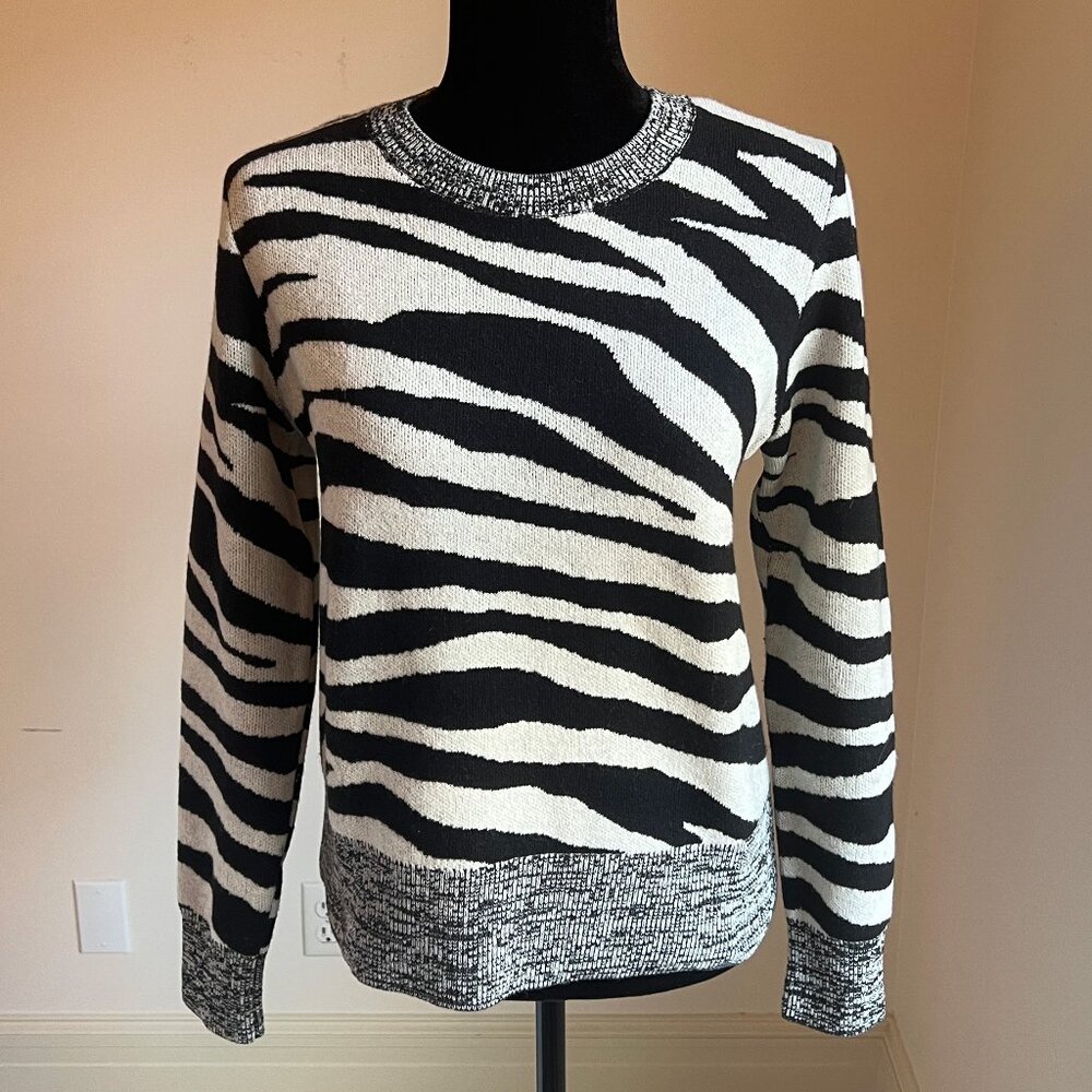 Banana Republic Merino Wool Black and White Zebra Print Sweater